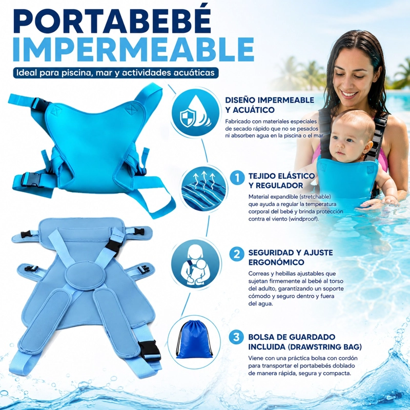 PORTABEBE S MOCHILA IMPERMEABLE PARA AGUA PISCINA Y PLAYA - 2