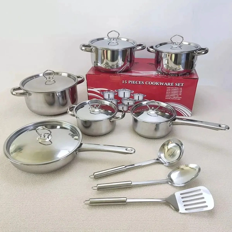 JUEGO BATERIA DE COCINA 15 PIEZAS ACERO INOXIDABLE CON TAPAS - 5