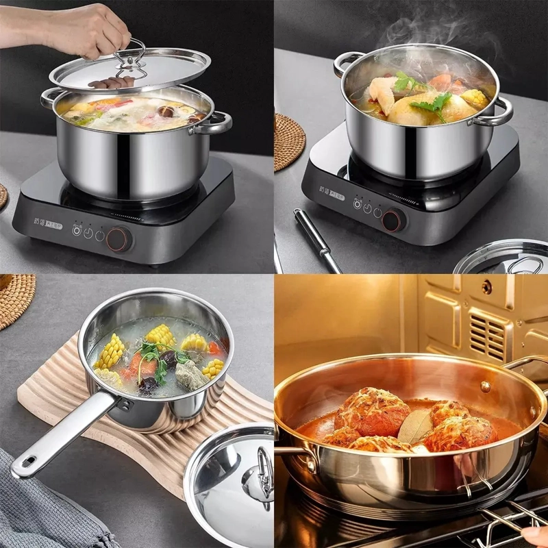 JUEGO BATERIA DE COCINA 15 PIEZAS ACERO INOXIDABLE CON TAPAS - 6