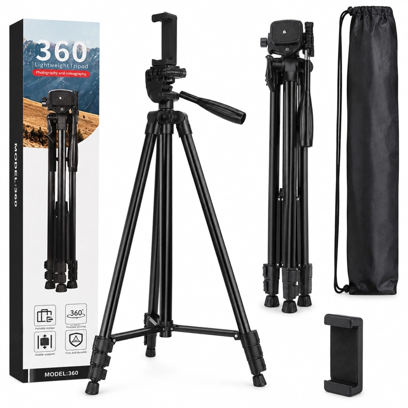 TRIPODE LIGERO PARA CAMARA Y CELULAR GIRO 360 CON FUNDA - 1