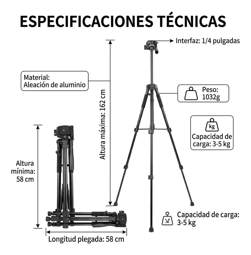 TRIPODE LIGERO PARA CAMARA Y CELULAR GIRO 360 CON FUNDA - 5
