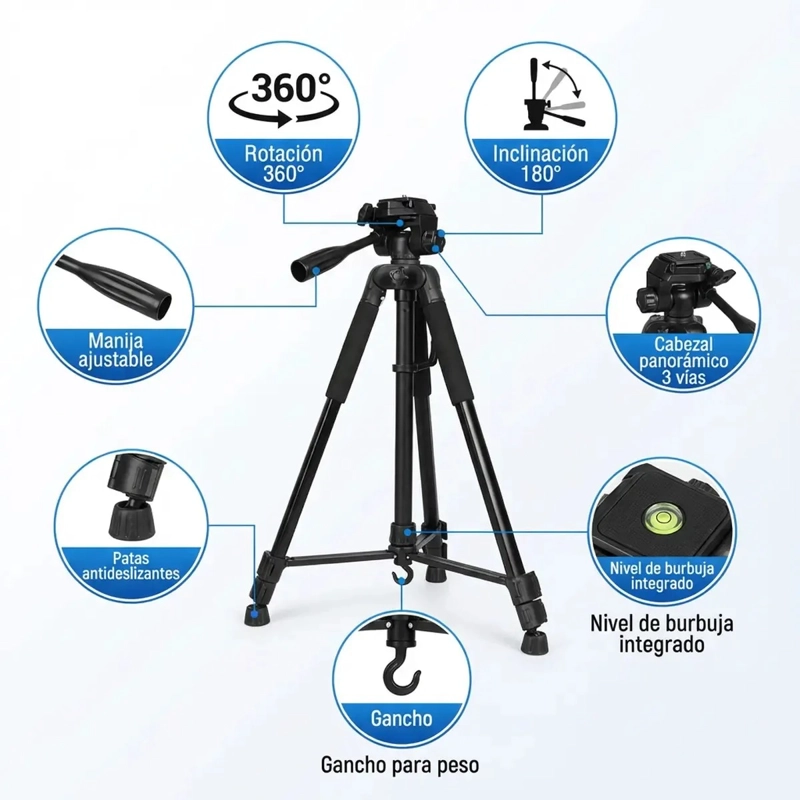 TRIPODE LIGERO PARA CAMARA Y CELULAR GIRO 360 CON FUNDA - 6