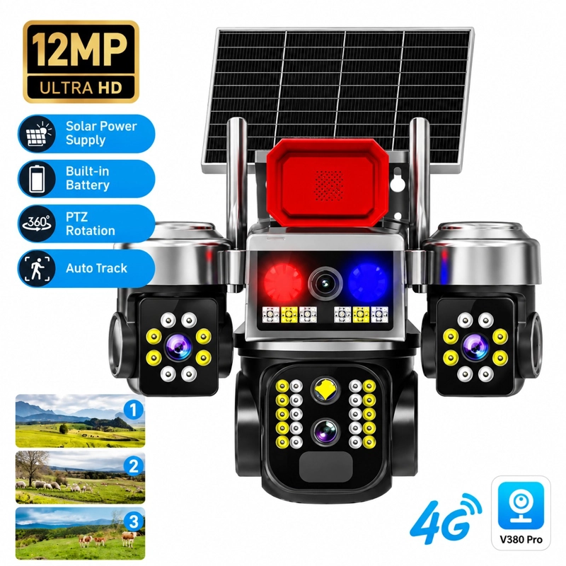 CAMARA DE SEGURIDAD SOLAR 12MP 4G 3 LENTES PTZ V380 PRO - 4