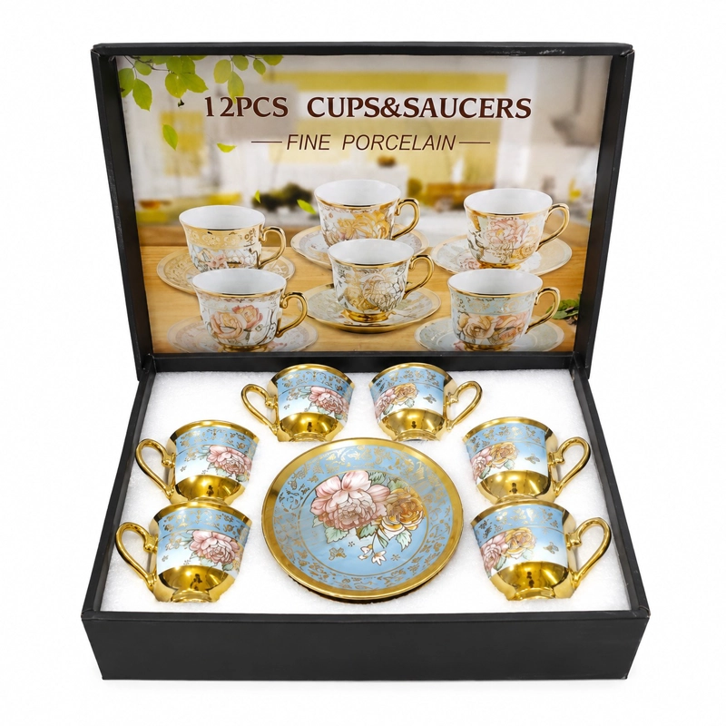 SET JUEGO DE TAZAS Y PLATOS DE 12 PIEZAS PORCELANA FINA AZUL - 1