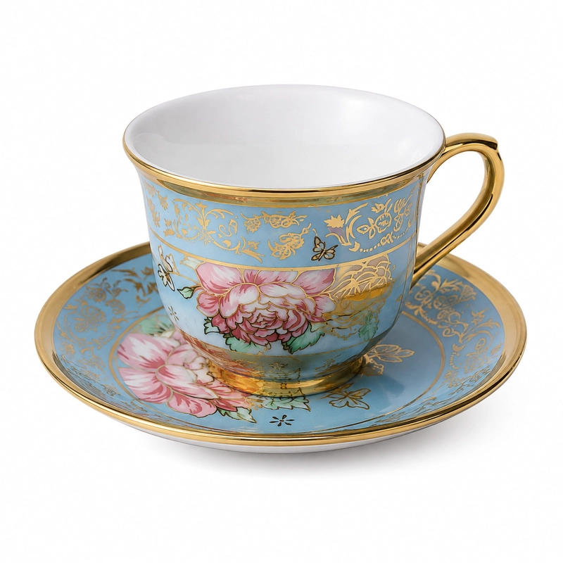 SET JUEGO DE TAZAS Y PLATOS DE 12 PIEZAS PORCELANA FINA AZUL - 6