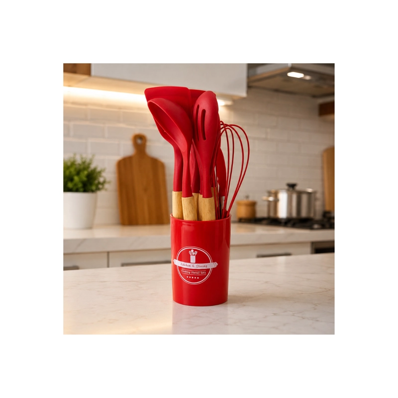 SET DE UTENSILIOS DE COCINA DE SILICONA 12 PIEZAS ROJO - 1