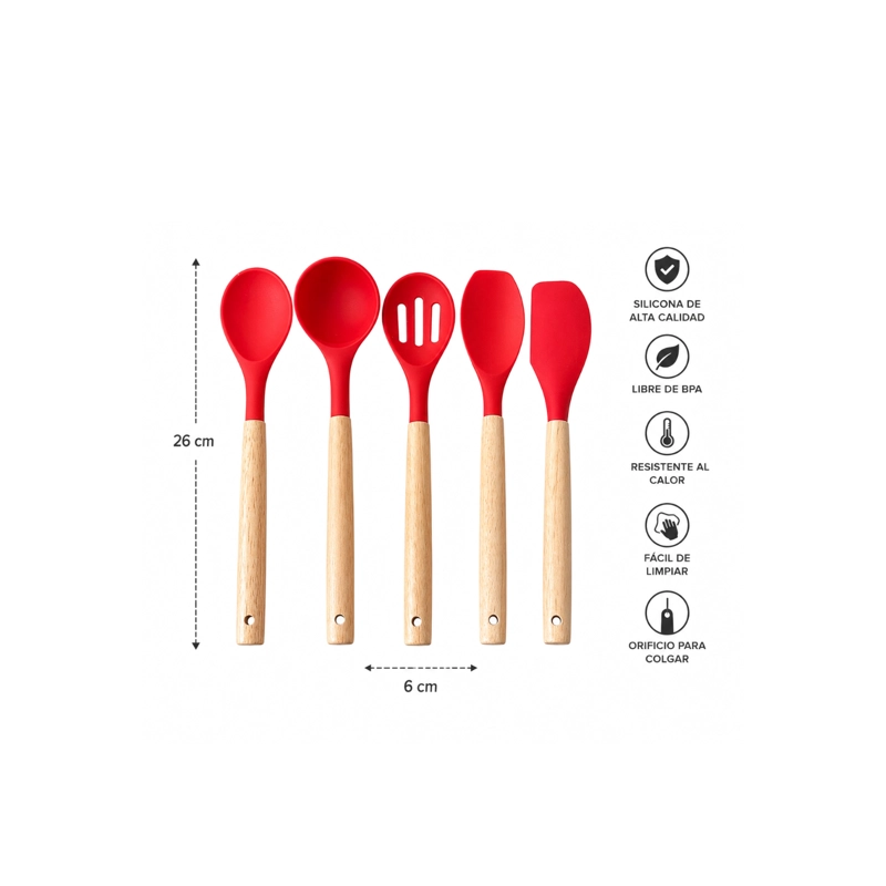 SET DE UTENSILIOS DE COCINA DE SILICONA 12 PIEZAS ROJO - 3