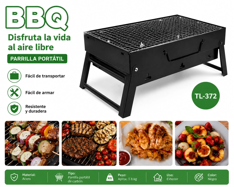 PARRILLA PORTATIL A CARBON BBQ TL-372 – IDEAL PARA EXTERIOR - 1