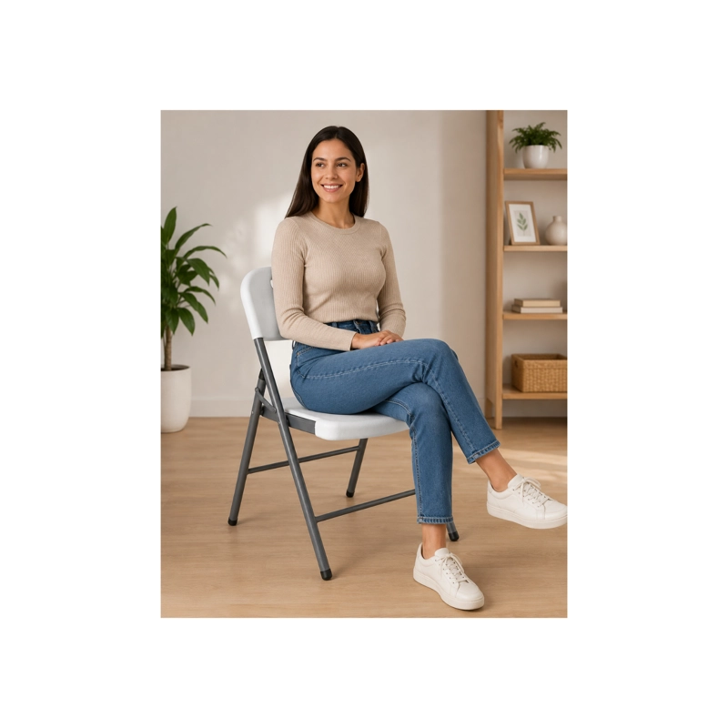 PACK X4 SILLA PLEGABLE PLASTICA PORTATIL DE ALTA RESISTENCIA – BLANCO / GRIS - 4