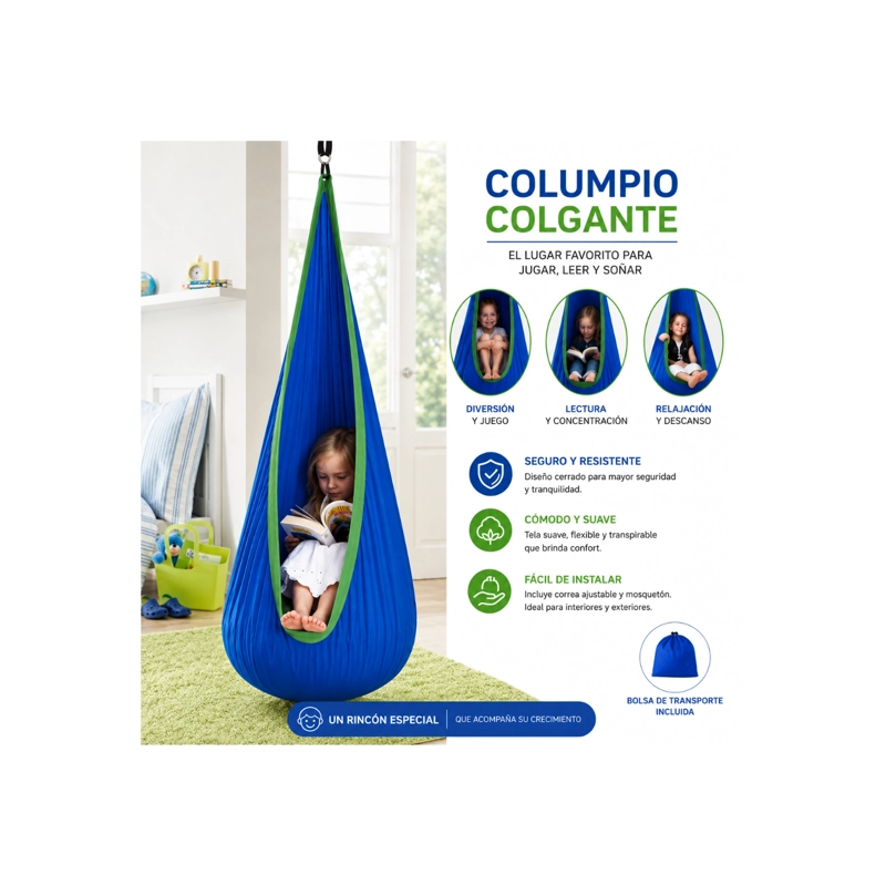 SILLA COLGANTE COLUMPIO SENSORIAL HAMACAS INTERIOR Y EXTERIOR COLOR AZUL - 2