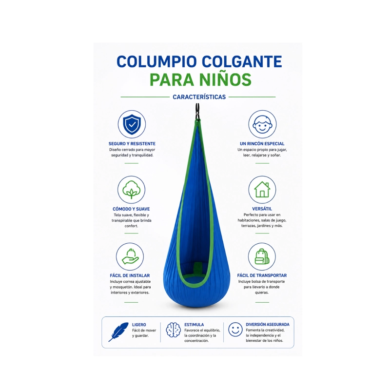 SILLA COLGANTE COLUMPIO SENSORIAL HAMACAS INTERIOR Y EXTERIOR COLOR AZUL - 4