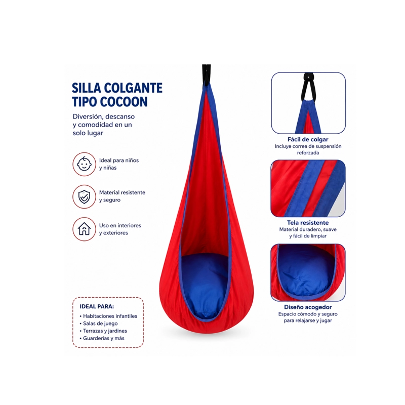 SILLA COLGANTE COLUMPIO SENSORIAL HAMACAS INTERIOR Y EXTERIOR COLOR ROJO - 3