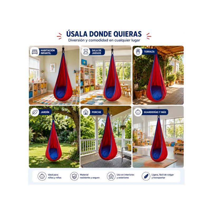SILLA COLGANTE COLUMPIO SENSORIAL HAMACAS INTERIOR Y EXTERIOR COLOR ROJO - 4