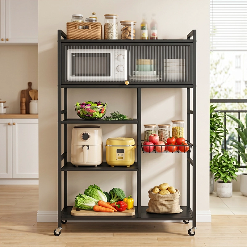 ESTANTERIA DE COCINA MULTIUSO CON GABINETE SUPERIOR Y RUEDAS - 1