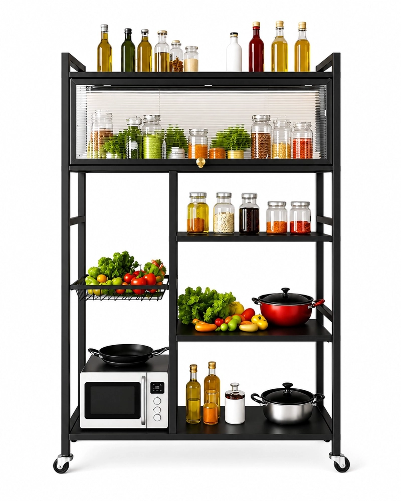 ESTANTERIA DE COCINA MULTIUSO CON GABINETE SUPERIOR Y RUEDAS - 3