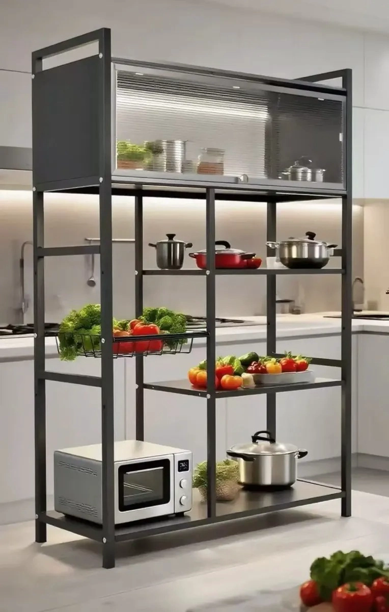 ESTANTERIA DE COCINA MULTIUSO CON GABINETE SUPERIOR Y RUEDAS - 4