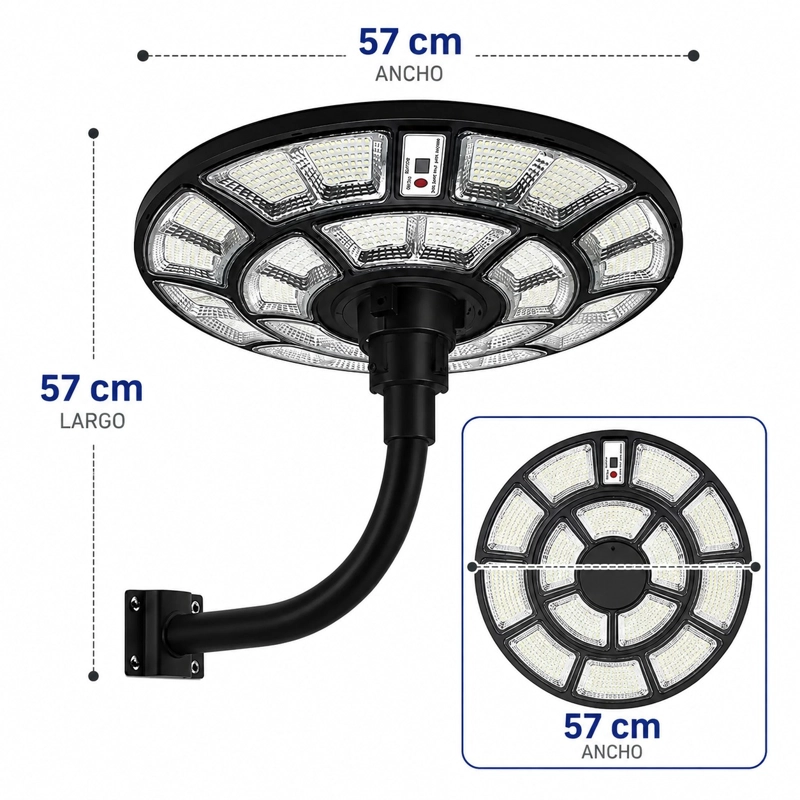 FOCO LAMPARA SOLAR TIPO CUPULA + BRAZO DE SOPORTE + CONTROL REMOTO 1000W - 7