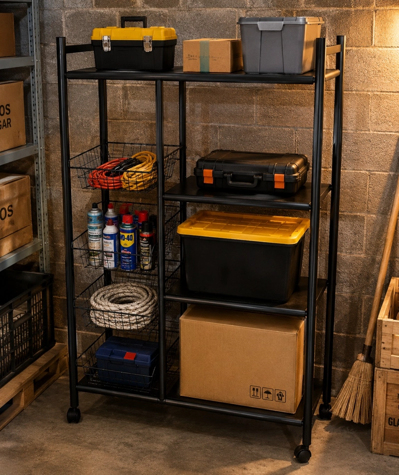 ESTANTE ORGANIZADOR MULTIUSO CON RUEDAS Y CANASTAS 120X32X80CM - 3