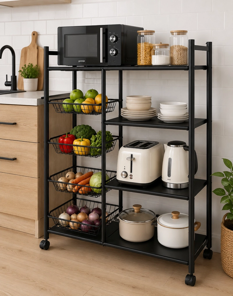 ESTANTE ORGANIZADOR MULTIUSO CON RUEDAS Y CANASTAS 120X32X80CM - 4