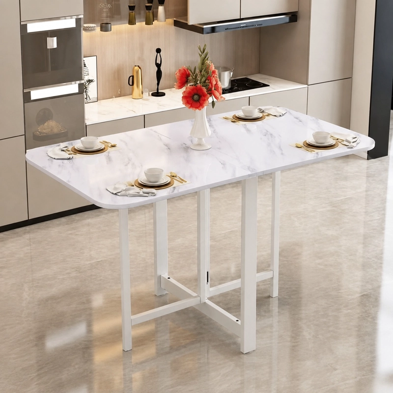 MESA DE COMEDOR PLEGABLE MULTIUSO EFECTO MARMOL 120X60X75CM - 1