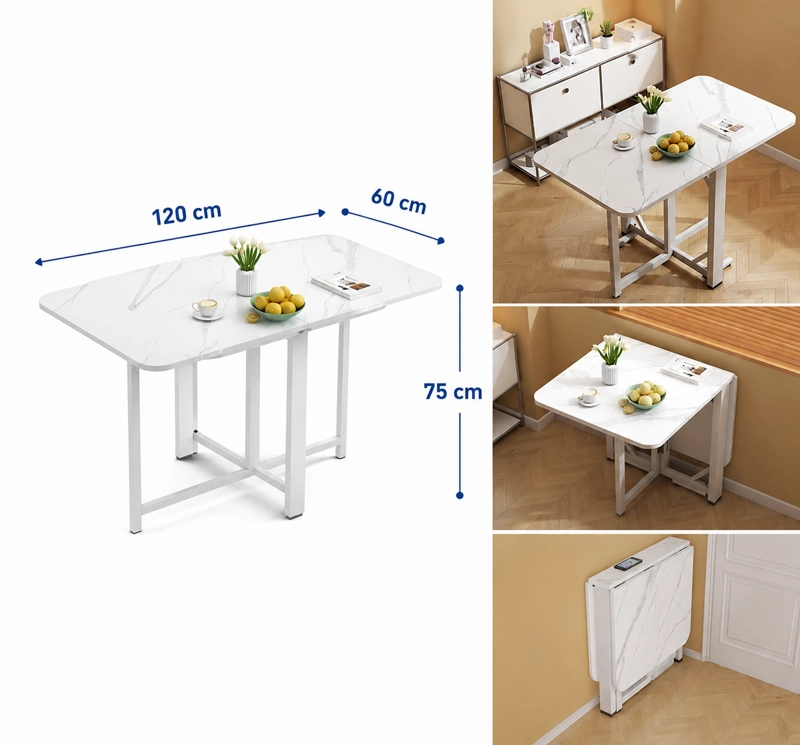 MESA DE COMEDOR PLEGABLE MULTIUSO EFECTO MARMOL 120X60X75CM - 5