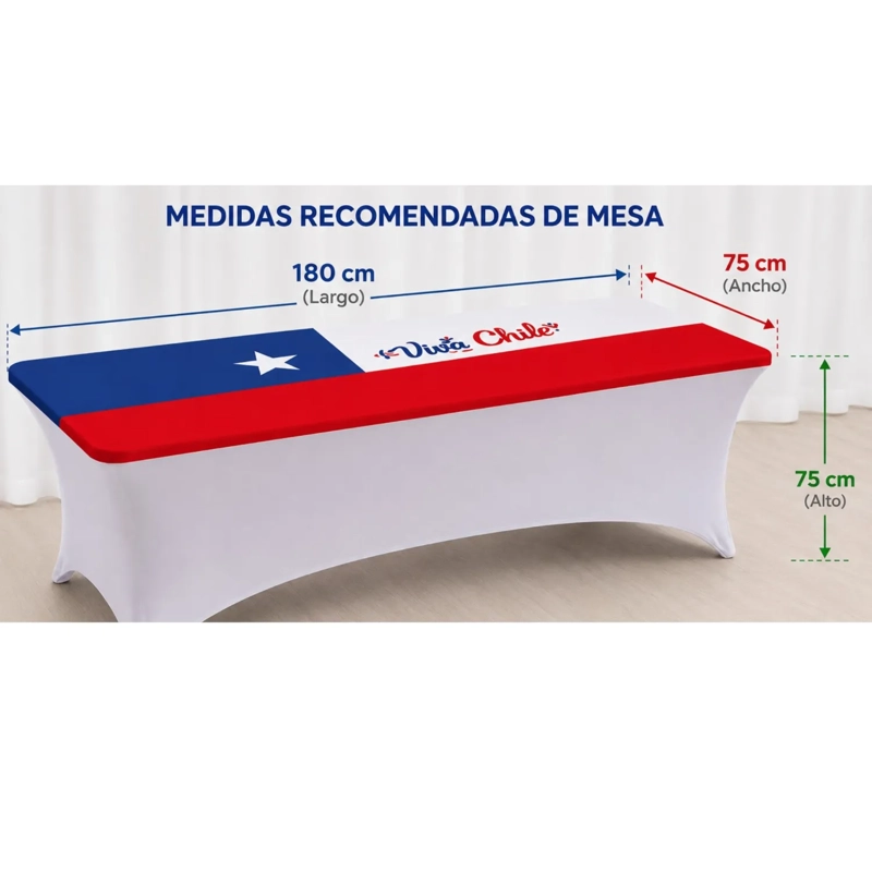 MANTEL FUNDA DE MESA ELASTICA DISEÑO BANDERA DE CHILE 180X75CM - 4