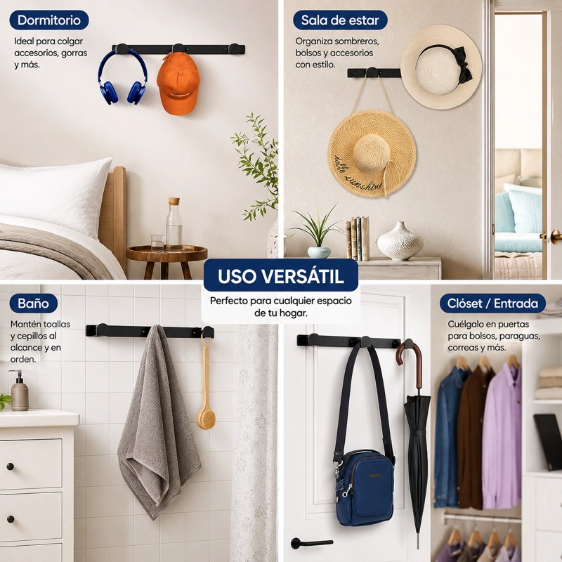 PERCHERO ORGANIZADOR DE PARED PARA GORRAS, JOCKEYS, MULTIUSO - 2