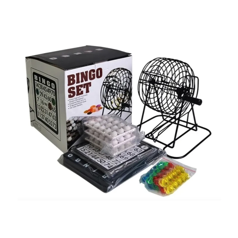 BINGO PROFESIONAL SET COMPLETO CON TOMBOLA METALICA Y 18 CARTONES - 1