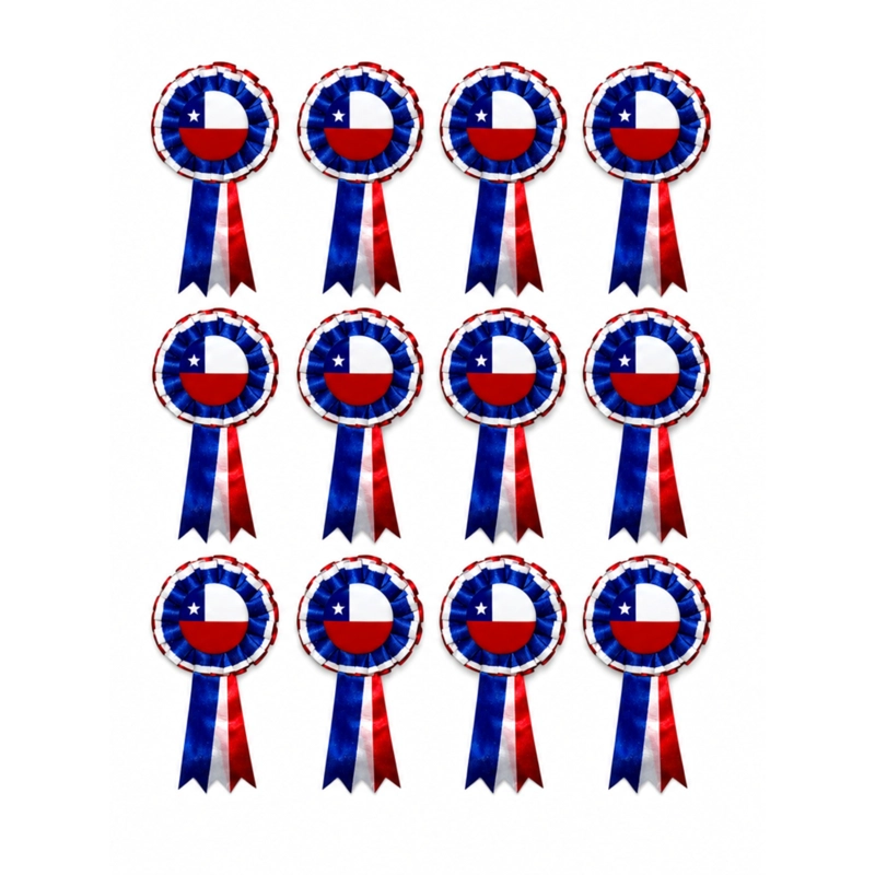PACK X12 ESCARAPELAS CHILENAS FIESTAS PATRIAS TRICOLOR - 1