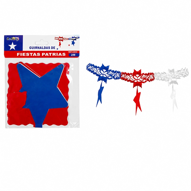 PACKX5 GUIRNALDAS FIESTAS PATRIAS TRICOLOR + ESTRELLAS 2.60M - 3