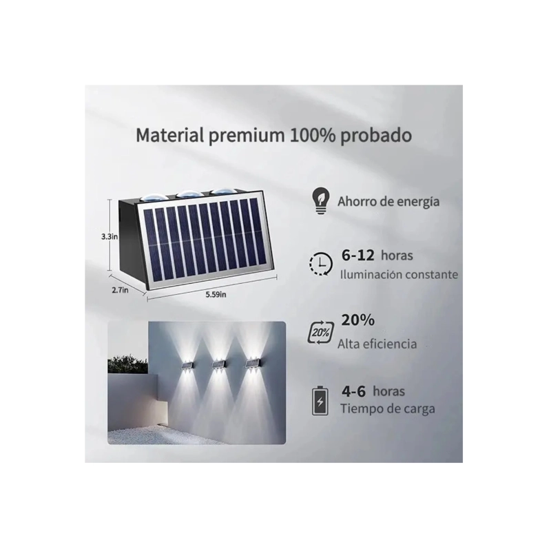 FOCO LUZ LED SOLAR EXTERIOR DE PARED PARA ESCALERAS Y JARDIN IP65 - 2