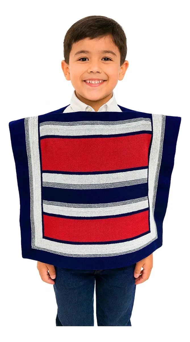 PONCHO DE HUASO CHILENO TRICOLOR FIESTAS PATRIAS 35X42CM - 1