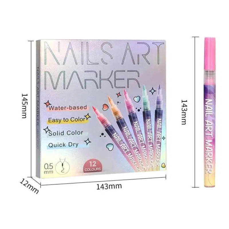SET 12 MARCADORES LAPICES PARA UÑA NAIL ART PUNTA FINA 0.5MM - 2