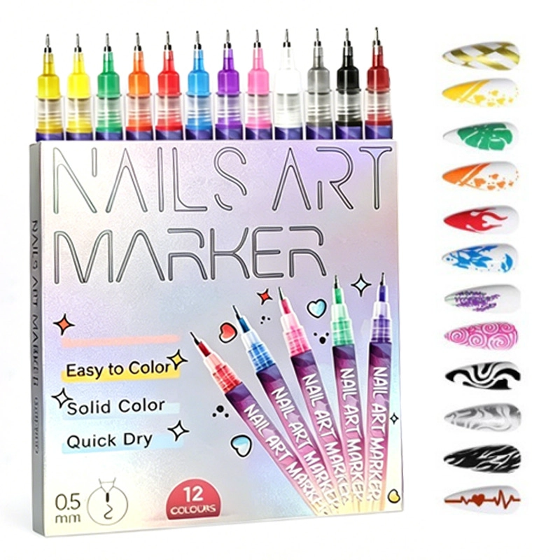 SET 12 MARCADORES LAPICES PARA UÑA NAIL ART PUNTA FINA 0.5MM - 5