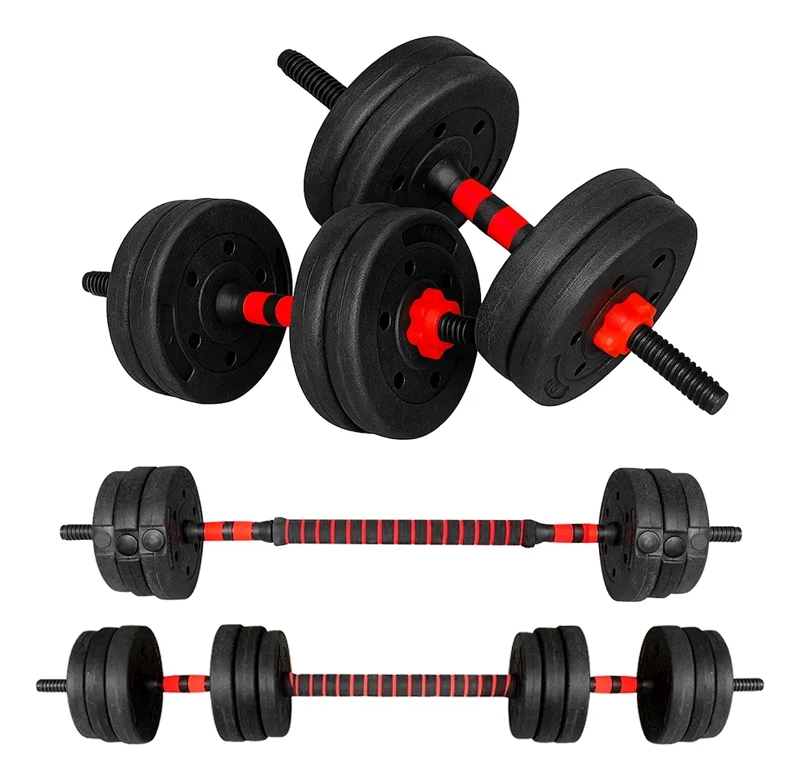 SET DE MANCUERNAS Y BARRA AJUSTABLE 2 EN 1 DE 10 KG CON EXTENSOR ACOLCHADO - 1
