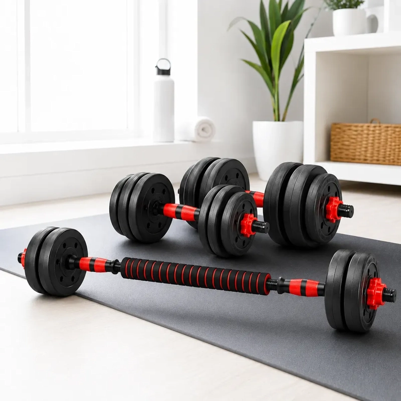 SET DE MANCUERNAS Y BARRA AJUSTABLE 2 EN 1 DE 10 KG CON EXTENSOR ACOLCHADO - 4