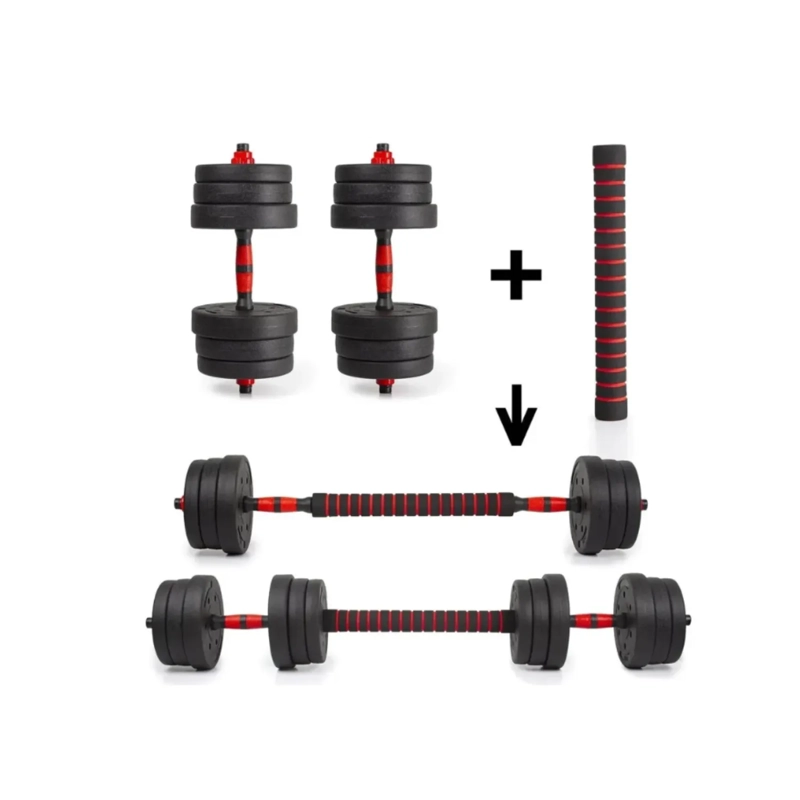 SET DE MANCUERNAS Y BARRA AJUSTABLE 2 EN 1 DE 10 KG CON EXTENSOR ACOLCHADO - 5