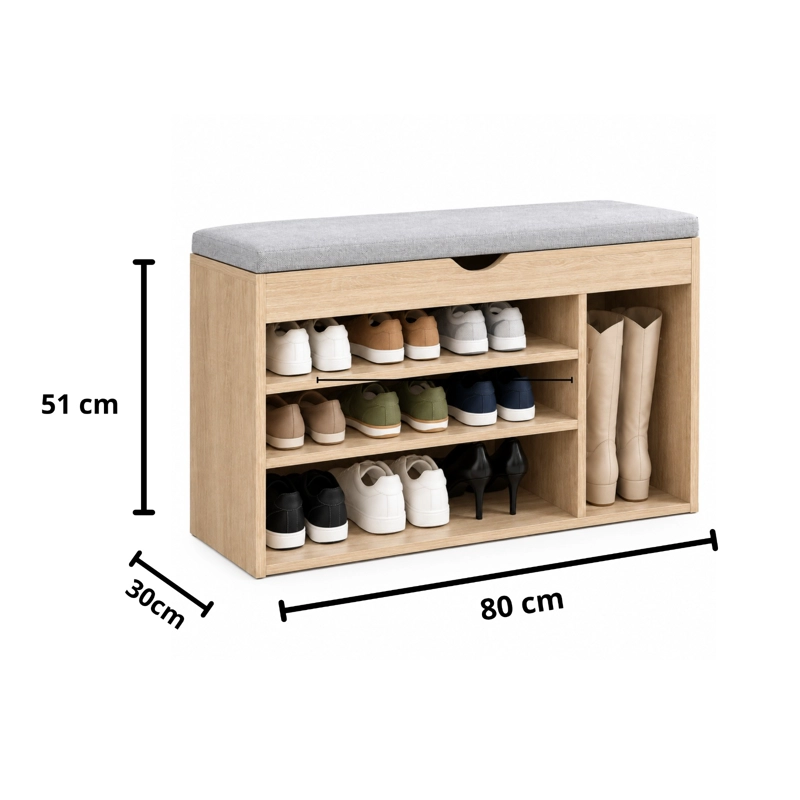 BANCO ZAPATERO ORGANIZADOR RECIBIDOR BEIGE CON CAJON Y ESPACIO PARA BOTAS - 4