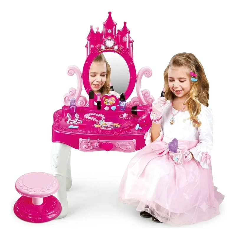 MESA DE BELLEZA CASTILLO PRINCESAS NIÑAS ESPEJO CON SILLA - 1