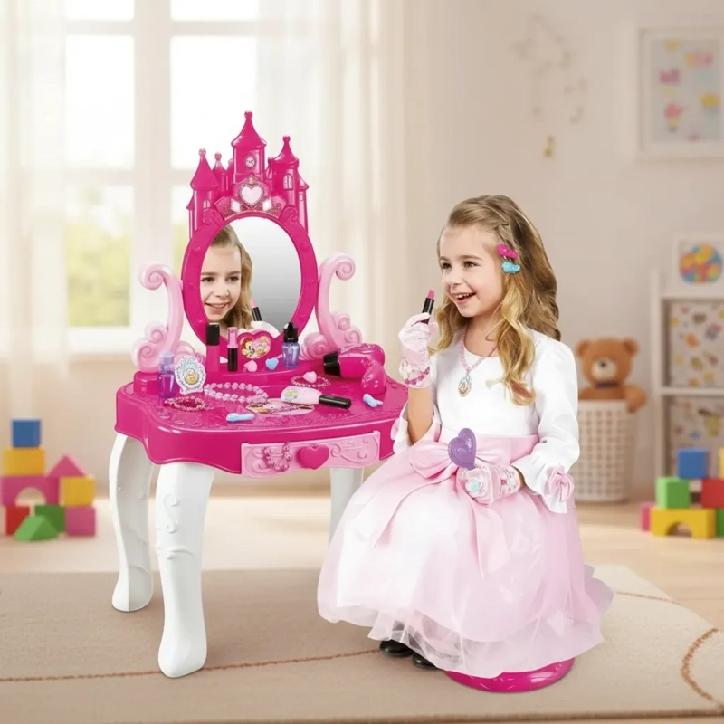 MESA DE BELLEZA CASTILLO PRINCESAS NIÑAS ESPEJO CON SILLA - 2