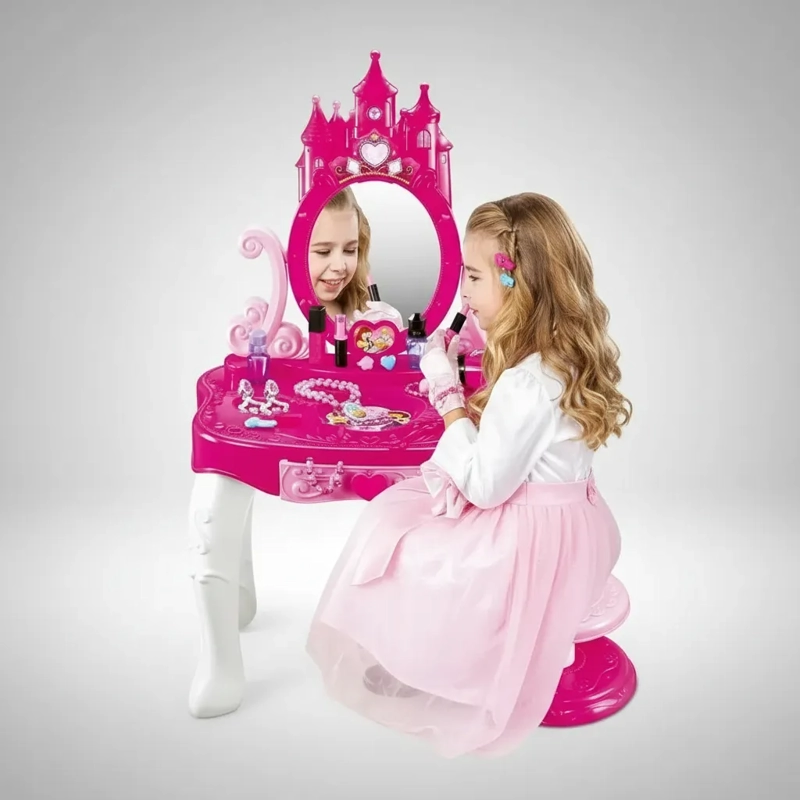 MESA DE BELLEZA CASTILLO PRINCESAS NIÑAS ESPEJO CON SILLA - 4
