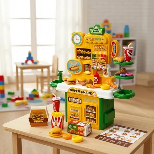 JUGUETE PUESTO DE COMIDA FAST FOOD / COCINA DE JUGUETE INFANTIL 53 PIEZAS - 1