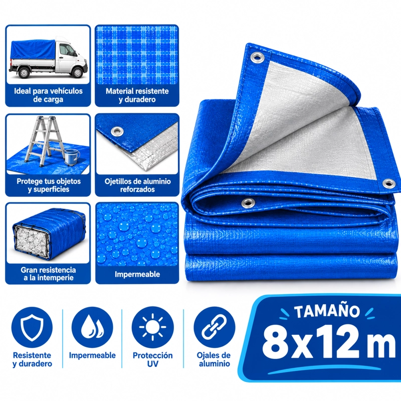 LONA CARPA MULTIUSO IMPERMEABLE DE 8X12 METROS AZUL - 1