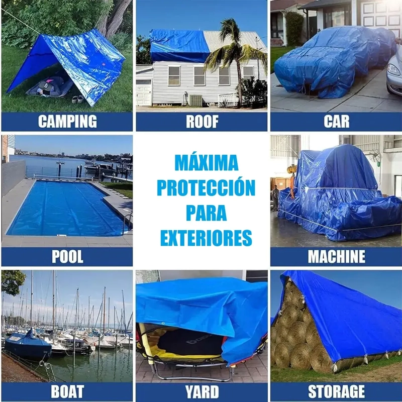 LONA CARPA MULTIUSO IMPERMEABLE DE 8X12 METROS AZUL - 5