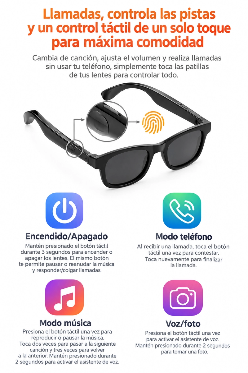 GAFAS BLUETOOTH INTELIGENTES AIMB-V3, LENTES DESMONTABLES - 4