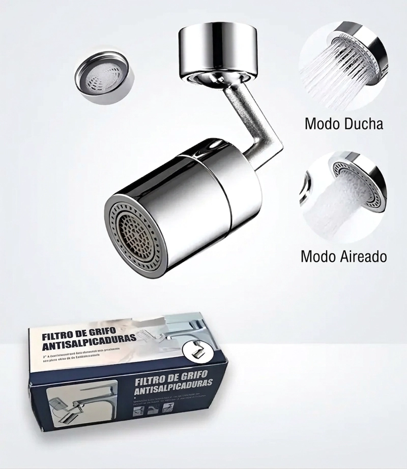 EXTENSOR DE GRIFO GIRATORIO 1080° AIREADOR AHORRADOR DE AGUA CON FILTRO - 2