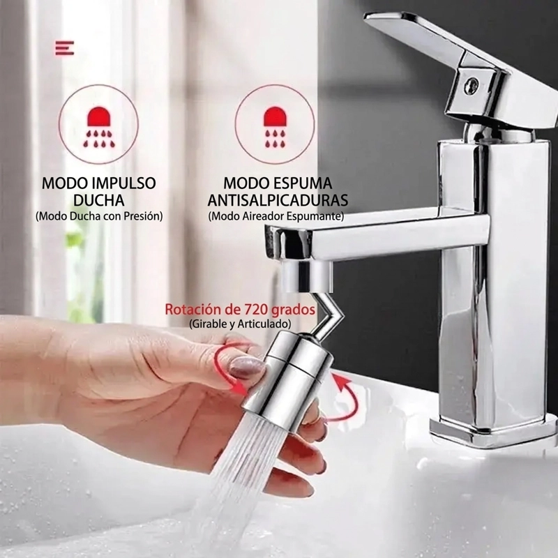 EXTENSOR DE GRIFO GIRATORIO 1080° AIREADOR AHORRADOR DE AGUA CON FILTRO - 4