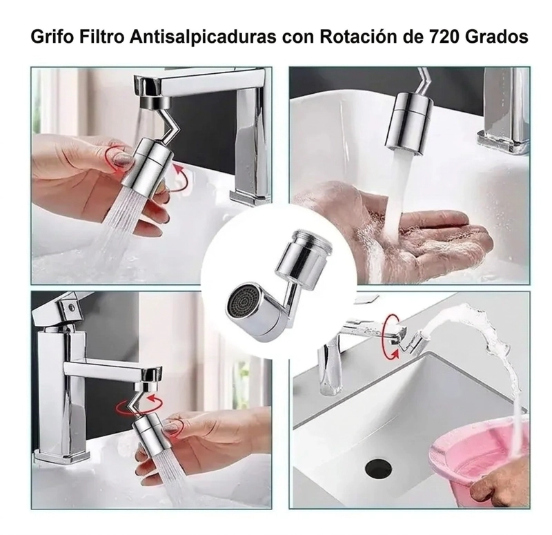 EXTENSOR DE GRIFO GIRATORIO 1080° AIREADOR AHORRADOR DE AGUA CON FILTRO - 5