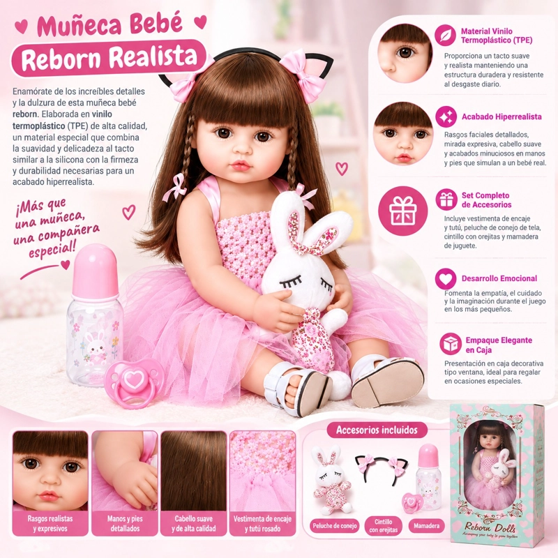 MUÑECA BEBE  REBORN REALISTA EN VINILO TERMOPLASTICO 50CM - 2