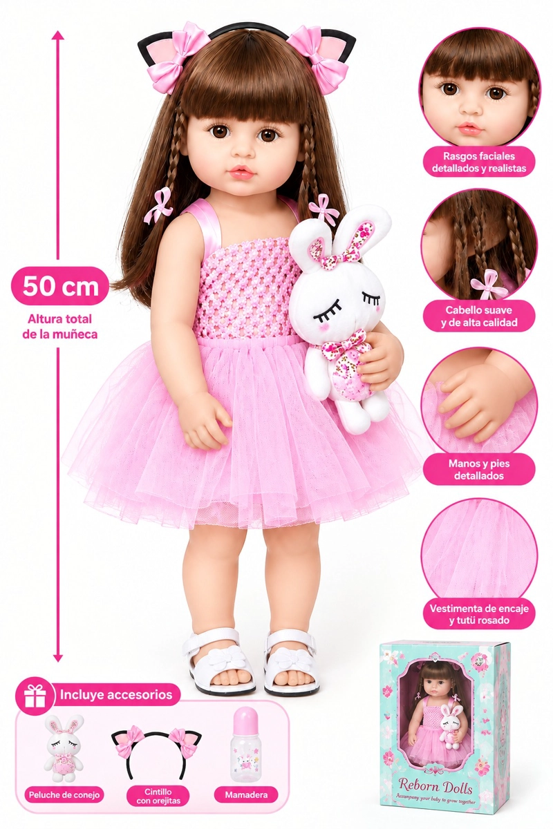 MUÑECA BEBE  REBORN REALISTA EN VINILO TERMOPLASTICO 50CM - 3
